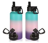 Volhoply 1 L Insulated Water Bottles Bulk 2 Pack with Straw Lid &Spout Lid,Stainless Steel Sports Water Bottle,Double Wall Vacuum Tumbler,Leakproof Wide Mouth Metal Flask for Travel(Gradient Color,2)