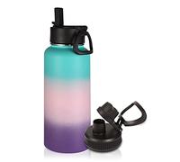 Volhoply 1 Litre Water Bottle with Straw Lid & Spout Lid,Insulated Sports Water Bottle,Double Wall Vacuum Stainless Steel Tumbler,Leak Proof Wide Mouth Metal Flask,Keeps Cold or Hot(Gradient Color,1)