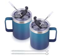 Volhoply 12oz Insulated Leakproof Coffee Mug with Sliding & Straw Lid Bulk 2 Pack,Double Wall Vacuum Stainless Steel Travel Tumbler Cup with Handle,Camping Mugs Keep Cold/Hot(Dark Night,2 Set)