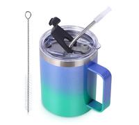 Volhoply 12oz Insulated Leakproof Coffee Mug with Sliding & Straw Lid,Double Wall Vacuum Stainless Steel Travel Tumbler Cup with Handle,Reusable Camping Mugs Keep Cold/Hot(Purple Green,1 Set)