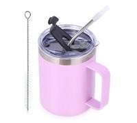 Volhoply 12oz Insulated Leakproof Coffee Mug with Sliding & Straw Lid,Double Wall Vacuum Stainless Steel Travel Cafe Tumbler Cup with Handle,Reusable Camping Mugs Keep Cold/Hot(Purple,1 Set)
