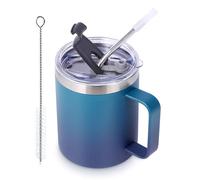 Volhoply 12oz Insulated Leakproof Coffee Mug with Sliding & Straw Lid,Double Wall Vacuum Stainless Steel Travel Tumbler Cup with Handle,Reusable Camping Mugs Keep Cold/Hot(Dark Night,1 Set)