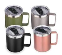 Volhoply 14oz Insulated Stainless Steel Coffee Mug with Lid Bulk 4 Pack,Double Wall Vacuum Travel Coffee Cup with Handle,Reusable Metal Tumbler Cup,Camping Mugs Keep Hot,Christmas Gifts(Mix,4)