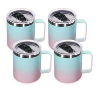 Volhoply 14oz Insulated Stainless Steel Coffee Mug with Lid Bulk 4 Pack,Double Wall Vacuum Travel Coffee Cup with Handle,Reusable Metal Tumbler,Camping Mugs Keep Hot,Christmas Gifts(Green Pink,4)