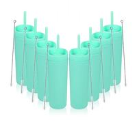 Volhoply 16oz Tumbler with Lid and Straw 8 Pack,Double Wall Plastic Skinny Tumblers Bulk,480ML Reusable Cute Coffee Mug,BPA Free Matte Acrylic Water Cups with Straw for Parties,DIY Gifts(Green,8 Set