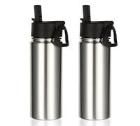 Volhoply 18oz Insulated Water Bottle 2 Pack, Multipack Kids Stainless Steel Water Bottles with Straw Lid, Double Wall Vacuum Metal Bottle (Silver,2 Pack)