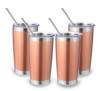 Volhoply 20oz 550ml Travel Insulated Tumbler with Lid and Straw Bulk 4 Pack, Double Wall Stainless Steel Coffee Mug Fits Cup Holder,Powder Coated Cup for Hot & Cold Drinks, BPA Free（Rose Gold,4 Set）