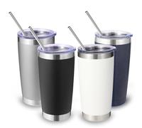 Volhoply 20oz 550ml Travel Insulated Tumbler with Lid and Straw Bulk 4 Pack, Double Wall Stainless Steel Coffee Mug Fits Cup Holder,Powder Coated Cups for Hot & Cold Drinks, BPA Free（Mix,4 Set）