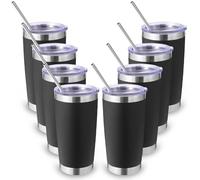 Volhoply 20oz 550ml Travel Insulated Tumbler with Lid and Straw Bulk 8 Pack, Double Wall Stainless Steel Coffee Mug Fits Cup Holder,Powder Coated Cups for Hot & Cold Drinks, BPA Free（Black,8 Set）