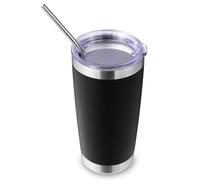 Volhoply 20oz 550ml Travel Insulated Tumbler with Lid and Straw, Double Wall Insulated Travel Iced Coffee Mug Fits Car Cup Holder,Powder Coated Cups for Hot & Cold Drinks, BPA Free（Black,1 Set）