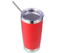 Volhoply 20oz 550ml Travel Insulated Tumbler with Lid and Straw, Double Wall Insulated Travel Iced Coffee Mug Fits Car Cup Holder,Powder Coated Cups for Hot & Cold Drinks, BPA Free（Red,1 Set）