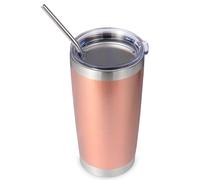 Volhoply 20oz 550ml Travel Insulated Tumbler with Lid and Straw, Double Wall Insulated Travel Iced Coffee Mug Fits Cup Holder,Powder Coated Cups for Hot & Cold Drinks, BPA Free（Rose Gold,1 Set）
