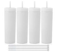 Volhoply 20oz Plastic Skinny Tumblers Bulk 4 Pack,Double Wall Tumbler with Lid and Straw,BPA Free Matte Acrylic Water Cups for Parties(White,4 Set)