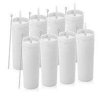 Volhoply 20oz Tumbler with Lid and Straw 8 Pack,Double Wall Plastic Skinny Tumblers Bulk,BPA Free Matte Acrylic Water Cups for Parties(White,8 Set)