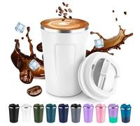 Volhoply 340ml 12oz Double Wall Insulated Vacuum Travel Coffee Mug with Flip Lid,Reusable Stainless Steel Leak Proof Coffee Cup,Iced Cafe Thermal Tumbler Suitable for Hot&Cold Drinks(White,1 Set)