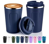 Volhoply 340ml 12oz Double Wall Insulated Vacuum Travel Coffee Mugs with Flip Lid Bulk 2 Pack,Reusable Stainless Steel Leak Proof Coffee Cup,Cafe Thermal Tumbler for Hot & Cold Drinks(Navy,2 Set)