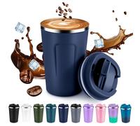Volhoply 360ml 12oz Double Wall Insulated Vacuum Travel Coffee Mug with Flip Lid,Reusable Stainless Steel Leak Proof Coffee Cup,Iced Cafe Thermal Tumbler Suitable for Hot & Cold Drinks(Navy,1 Set)