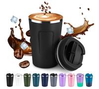 Volhoply 360ml 12oz Double Wall Insulated Vacuum Travel Coffee Mug with Flip Lid,Reusable Stainless Steel Leak Proof Coffee Cup,Iced Cafe Thermal Tumbler Suitable for Hot&Cold Drinks(Black,1 Set)
