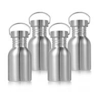 Volhoply 380ml Uninsulated Single Walled Water Bottle 4 Pack, Stainless Steel Reusable Water Bottles with Handle, BPA Free & Plastic Free 18/8 304 Metal Water Bottles for Camping, Hikers, Cyclists