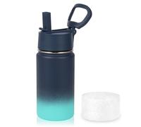 Volhoply 410ml 14oz Kids Stainless Steel Insulated Leakproof Tumbler Water Bottle with Straw Lid and Silicone Boot,BPA-Free Easy Use for Boys&Girls,Double Wall Vacuum Bottles(Blue Green,1)