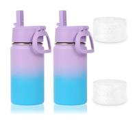 Volhoply 410ml 14oz Water Bottle with Straw Lid and Silicone Boot Bulk 2 Pack,Stainless Steel Insulated Tumbler for Boys & Girls Multipack,Double Wall Vacuum Leakproof Kids Bottles(Lavender Blue,2)