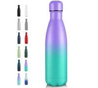 Volhoply 500ml Insulated Stainless Steel Water Bottle, Double Wall Vacuum Flask, Keeps Cold 24h & Hot 12h, Available in Packs of 1 or 4(Purple Green,1 Pack)