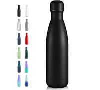 Volhoply 500ml Insulated Stainless Steel Water Bottle, Double Wall Vacuum Flask, Keeps Cold 24h & Hot 12h, Available in Packs of 1 or 4(Black,1 Pack