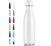 Volhoply 500ml Insulated Stainless Steel Water Bottle, Double Wall Vacuum Flask, Keeps Cold 24h & Hot 12h, Available in Packs of 1 or 4（White,1 Pack