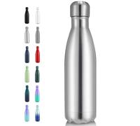 Volhoply 500ml Insulated Stainless Steel Water Bottle, Double Wall Vacuum Flask, Keeps Cold 24h & Hot 12h, Available in Packs of 1 or 4(Silver,1 Pack