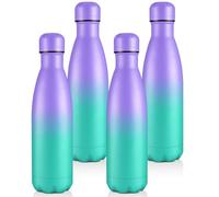 Volhoply 500ml Insulated Water Bottles Multipack, BPA Free Water Bottle for Kids, Gym, Travel, Sports, Available in Packs of 1 or 4（Purple Green,4 Pack）