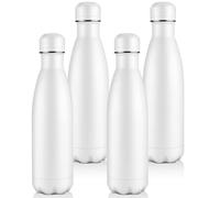Volhoply 500ml Insulated Water Bottles Multipack, BPA Free Water Bottle for Kids, Gym, Travel, Sports, Available in Packs of 1 or 4（White,4 Pack）