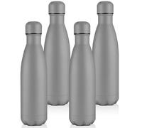 Volhoply 500ml Insulated Water Bottles Multipack, BPA Free Water Bottle for Kids, Gym, Travel, Sports, Available in Packs of 1 or 4（Gray,4 Pack）