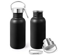 Volhoply 500ml Uninsulated Single Walled Water Bottles 2 Pack, Stainless Steel Sports Water Bottle with Handle & Carabiner, BPA Free Reusable Water Flask for Camping Hiking Biking (Black,2)