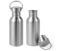 Volhoply 600ml Uninsulated Single Walled Water Bottle 2 Pack, Stainless Steel Reusable Water Bottles with Handle, BPA Free & Plastic Free 18/8 304 Metal Water Bottles for Camping, Hikers, Cyclists