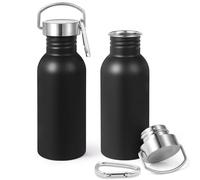 Volhoply 600ml Uninsulated Single Walled Water Bottles 2 Pack, Stainless Steel Reusable Water Bottle with Handle & Carabiner, BPA Free 18/8 304 Sports Water Bottles for Camping Hiking（Black,2）
