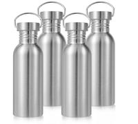 Volhoply 680ml Uninsulated Single Walled Water Bottle 4 Pack, Stainless Steel Reusable Water Bottles, Dishwasher Safe BPA Free 18/8 Metal Water Bottles for Camping, Hikers, Cyclists