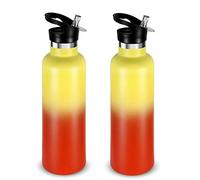 Volhoply 750ml Insulated Water Bottles Bulk 2 Pack,Stainless Steel Double Wall Sport Bottle with Straw Lid,Metal Reusable with Hand Cap for Cyclists,Gift (Yellow-Orange Gradient, 2)