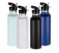 Volhoply 750ml Insulated Water Bottles Bulk 4 Pack,Stainless Steel Double Wall Sport Bottle with Straw Lid,Metal Reusable Cup with Cap for School,Cyclists,Hikers,Gift (Mix Color, 4)