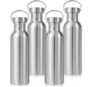 Volhoply 780ml Uninsulated Single Walled Water Bottle 4 Pack, Stainless Steel Reusable Water Bottles, Dishwasher Safe BPA Free 18/8 Metal Water Bottles for Camping, Hikers, Cyclists