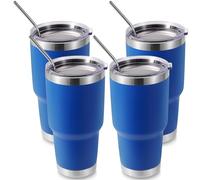 Volhoply 900ml 30oz Insulated Tumbler with Lid and Straw, Double Wall Inner & Outer 304 Stainless Steel Tumblers Bulk, Powder Coated Coffee Cup for Office, Home, Travel (Blue,4 Pack)