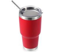 Volhoply 900ml 30oz Insulated Tumbler with Lid and Straw, Double Wall Inner & Outer 304 Stainless Steel Coffee Cup, Travel Mug Reusable Thermal Cup for Cold & Hot Drinks (Red,1 Pack)