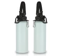 Volhoply Insulated Water Bottles Bulk 2 Pack, 1200ml Stainless Steel Bottle with Paracord Handle & Spout Lid, Double Walled Metal Water Cups with Wide Mouth, Reusable Big jug for Adults(Fog,2 Set)