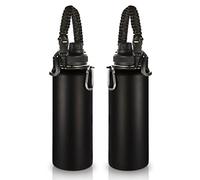 Volhoply Insulated Water Bottles Bulk 2 Pack, 1200ml Stainless Steel Sports Bottle with Paracord Handle & Spout Lid,Metal Travel Water Cups with Wide Mouth,Reusable Big jug for Adults(Black,2 Set)