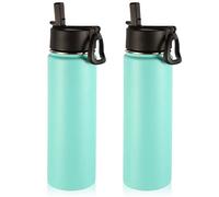 Volhoply Insulated Water Bottles with Straw Bulk 2 Pack, 660ml Stainless Steel Sports Bottle with Handle Lid, Reusable Double Walled Vacuum Metal Travel Cold Water Tumbler with Wide Mouth (Mint,2 Set)