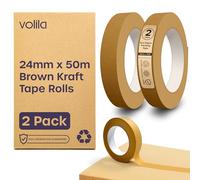 Volia Paper Tape Rolls - 2 Pack Brown Kraft - Heavy Duty Packaging Tape for Moving, Boxes & Framing - Recyclable with Strong Adhesive (24mm x 50m)