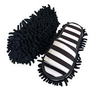 Volicph Cleaning Slippers with Cleaning Removable Slippers Microfibre Sole Floor Cleaning Slippers Dust Cloth Slippers Mop Shoes Cleaning Shoes, Black and white stripes, 7/9 UK