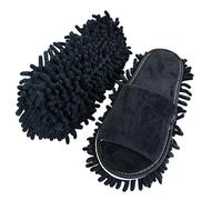Volicph Cleaning Slippers with Cleaning Removable Slippers Microfibre Sole Floor Cleaning Slippers Dust Cloth Slippers Mop Shoes Cleaning Shoes, Velvet, black, 7/9 UK