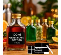 volila 100Ml Glass Flask Bottles - 10 Pack With Gold Screw Lids, Labels & Pen - Reusable Bottles For Gin, Brews & Vinegar