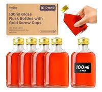 volila 100ml Glass Flask Bottles with Gold Screw Caps, Labels and Pen - 10 Pack Reusable Empty Glass Bottles for Sloe Gin, Liqueur or Homemade Vinegar