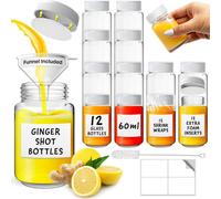 volila 12 Glass Shot Bottles With Lids - 60Ml Leakproof Reusable Bottles For Ginger Shots, Juices, Sauces & Diy Creations